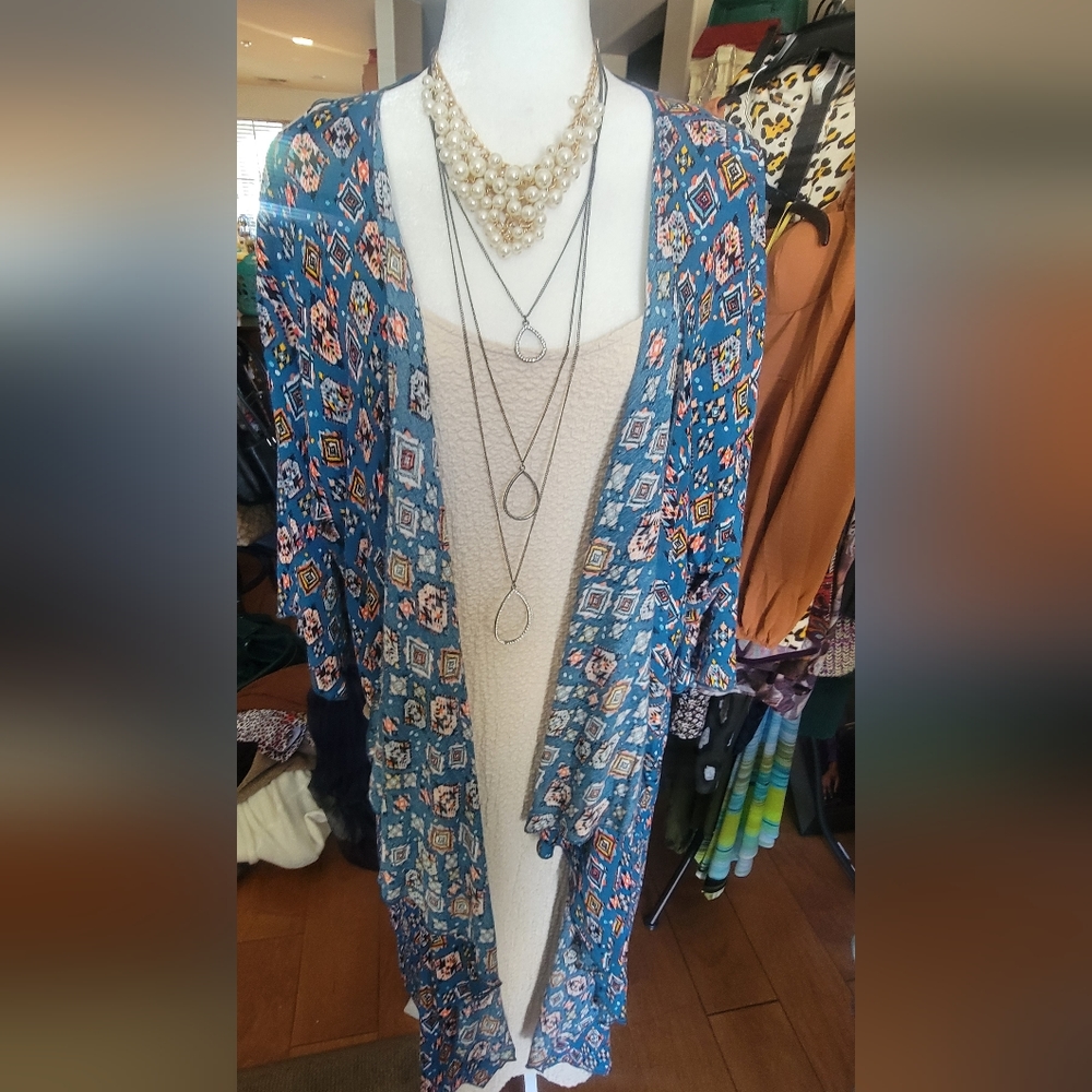Multi Color Printed Duster Cardigan